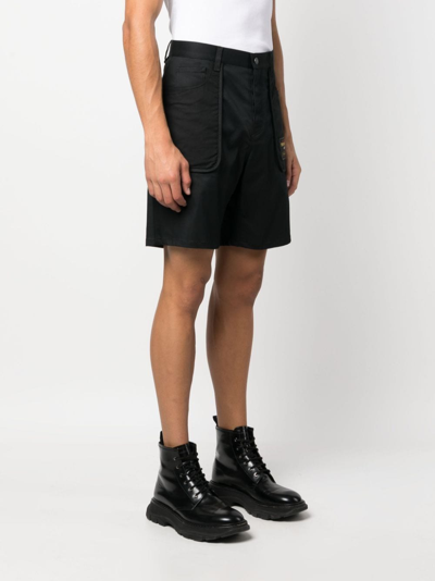 Shop Moschino Logo-patch Gabardine Shorts In Black
