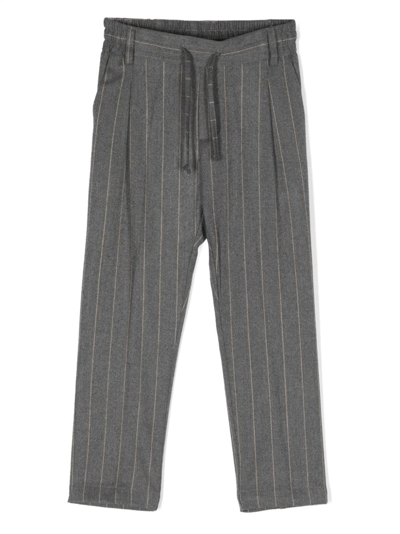 Shop Paolo Pecora Striped Drawstring-waist Trousers In Grey