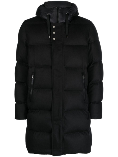 Shop Herno Hooded Padded Mid-length Coat In Black