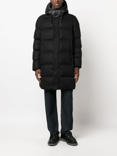 Shop Herno Hooded Padded Mid-length Coat In Black