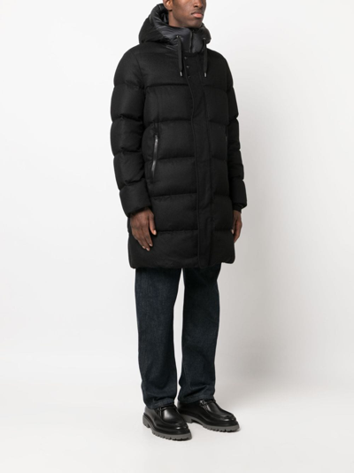 Shop Herno Hooded Padded Mid-length Coat In Black