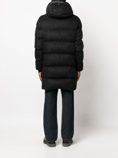 Shop Herno Hooded Padded Mid-length Coat In Black