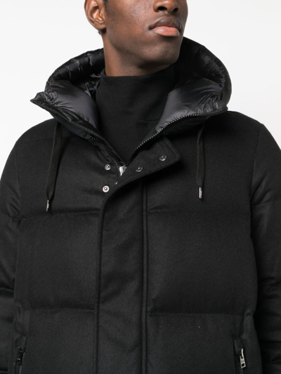 Shop Herno Hooded Padded Mid-length Coat In Black