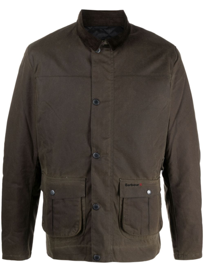 Shop Barbour Brunden Wax Corduroy-collar Jacket In Green