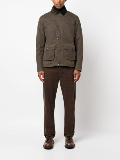 Barbour Brunden Wax Corduroy-collar Jacket In Green
