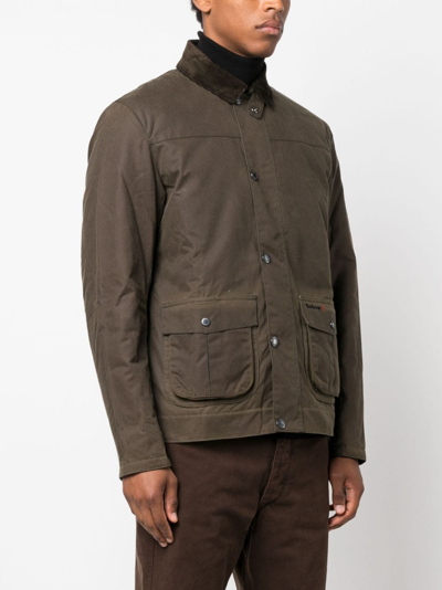 Shop Barbour Brunden Wax Corduroy-collar Jacket In Green