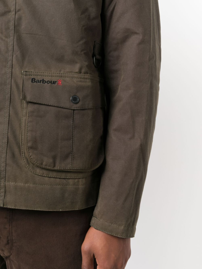 Shop Barbour Brunden Wax Corduroy-collar Jacket In Green