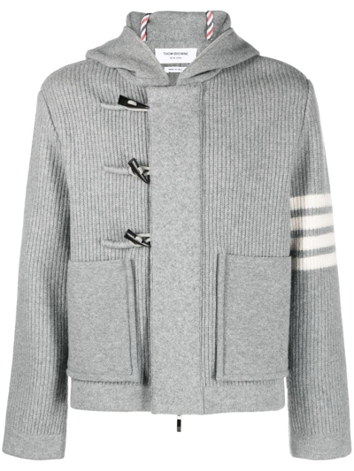 Shop Thom Browne Virgin-wool Hooded Duffle Jacket In Grey