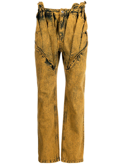 Shop Juntae Kim Acid-wash Corset Straight Jeans - Men's - Polyester/cotton In Yellow