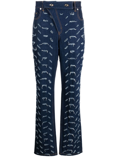 Shop Juntae Kim Slashed Straight-leg Jeans - Men's - Cotton/polyester In Blue
