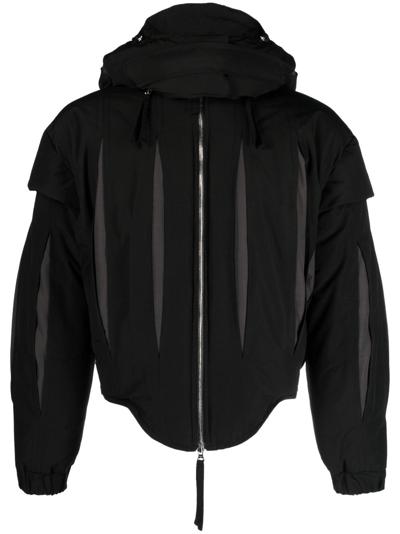 Shop Juntae Kim Black Slashed Hooded Padded Jacket