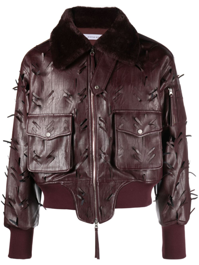 Shop Juntae Kim Red Laser-slashed Faux-leather Jacket