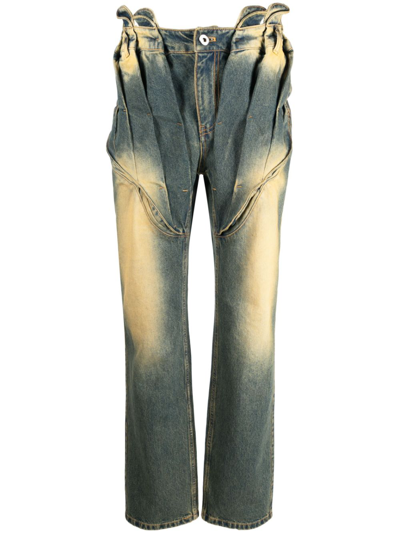 Shop Juntae Kim Green Acid-wash Corset Straight Jeans