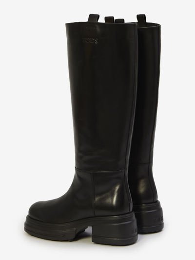 Shop Tod's Platform Boots In Leather In Black