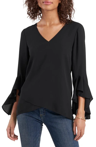 Vince Camuto Flutter Sleeve Crossover Top In Rich Black