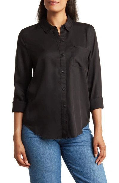 Shop Ecothreads Long Sleeve Button-up Shirt In Jet Black