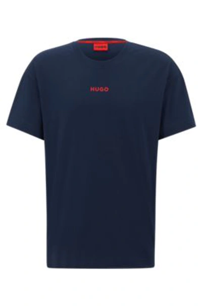 Shop Hugo Stretch-cotton Jersey Pajama T-shirt With Red Logo In Dark Blue