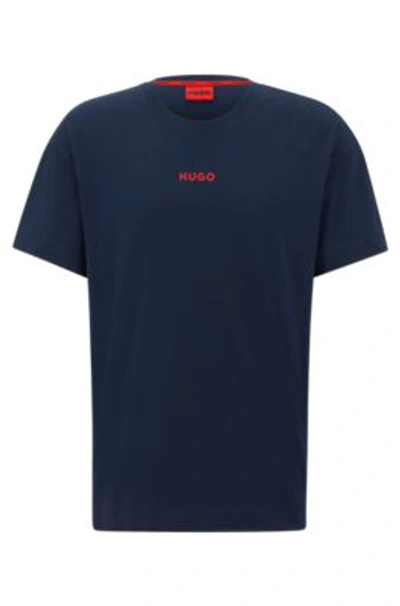 Hugo Boss Stretch-cotton Jersey Pajama T-shirt With Red Logo In Dark Blue