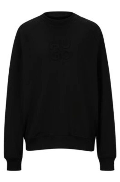 Shop Hugo Stacked-logo-embossed Sweatshirt In French Terry Cotton In Black
