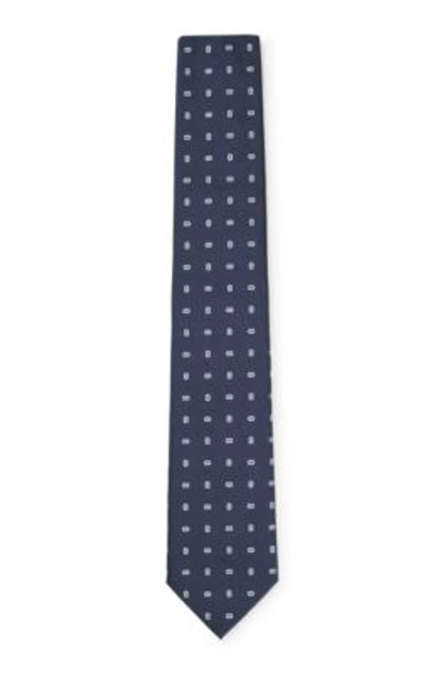 Shop Hugo Boss Silk-blend Tie With All-over Micro Pattern In Dark Blue