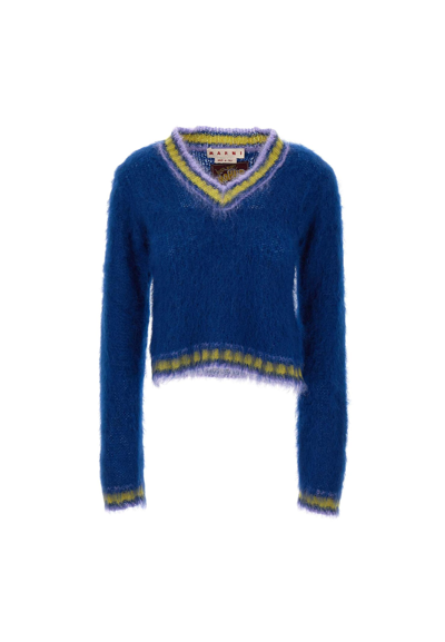 Shop Marni Fuzzy Wuzzy College Mohair Pullover In Blue