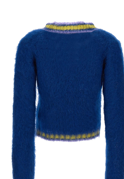 Shop Marni Fuzzy Wuzzy College Mohair Pullover In Blue