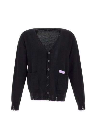 Shop Dsquared2 Fluo Trim Wool And Cashmere Cardigan In Black
