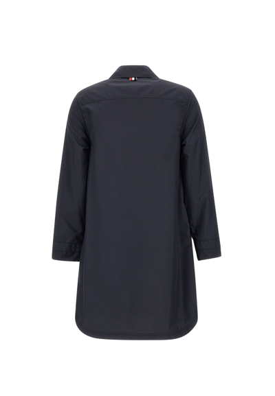 Shop Thom Browne Round Collar Overcoat Coat In Blue