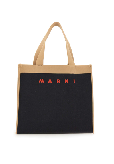 Shop Marni Fabric Bag In Black / Beige