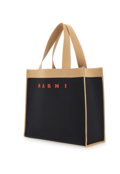 Shop Marni Fabric Bag In Black / Beige