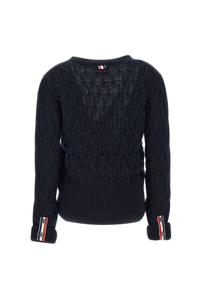 Shop Thom Browne Crisscross Cable Stitch Wool Cardigan In Blue