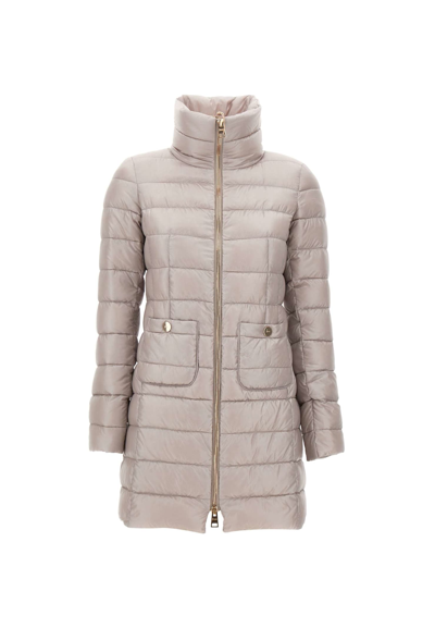 Herno Quilted Padded High Collar Down Jacket In Beige