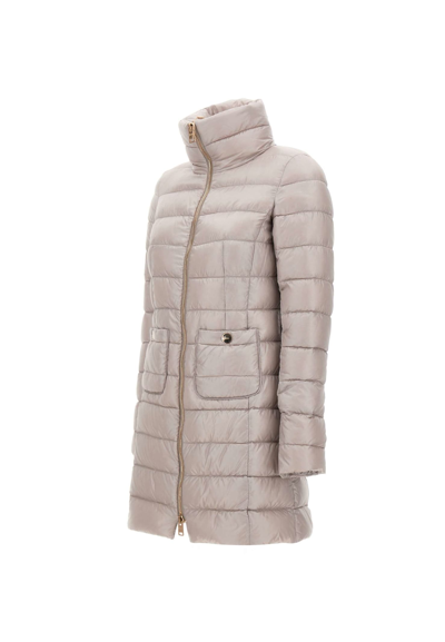 Herno Quilted Padded High Collar Down Jacket In Beige
