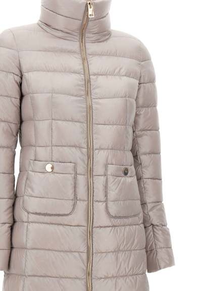 Herno Quilted Padded High Collar Down Jacket In Beige