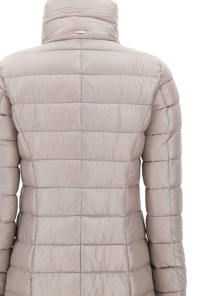 Herno Quilted Padded High Collar Down Jacket In Beige