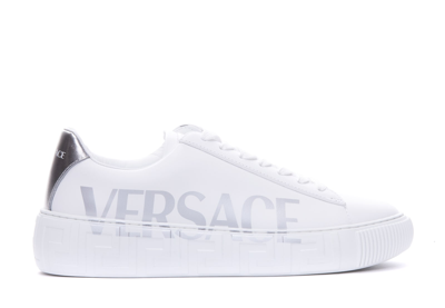 Shop Versace Logo La Greca Sneakers In White