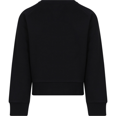 Shop Moncler Black Sweatshirt For Girl With Crystal Logo