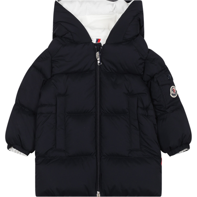 Shop Moncler Blue Marat Down Jacket For Baby Boy With Logo
