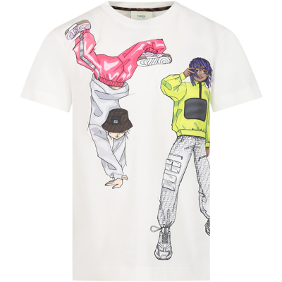 Shop Fendi White T-shirt For Boy With Print And Double Ff