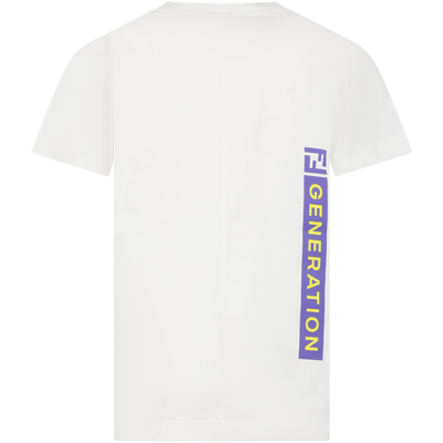 Shop Fendi White T-shirt For Boy With Print And Double Ff