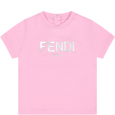 Shop Fendi Pink T-shirt For Baby Girl With Logo