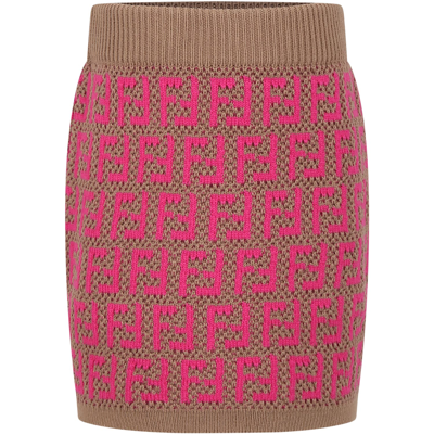 Shop Fendi Brown Skirt For Girl With Double Ff In Fuchsia