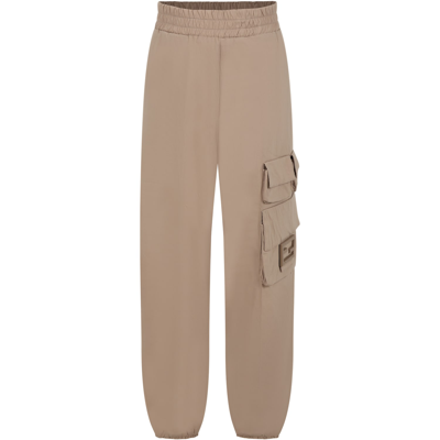 Shop Fendi Brown Trousers For Kids With Double Ff