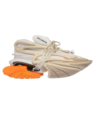 Shop Balmain Unicorn-neoprene&calfskin&geometrical Sneakers In Orange