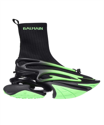 Shop Balmain Unicorn High Top-neoprene&calfskin Sneakers In Green