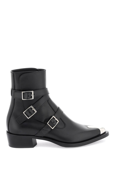Shop Alexander Mcqueen 'punk' Boots With Three Buckles In Black