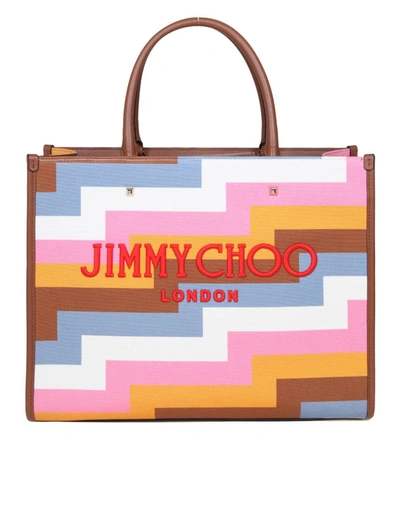 Shop Jimmy Choo Shopping Bag In Cotton Canvas And Leather In Multicolor