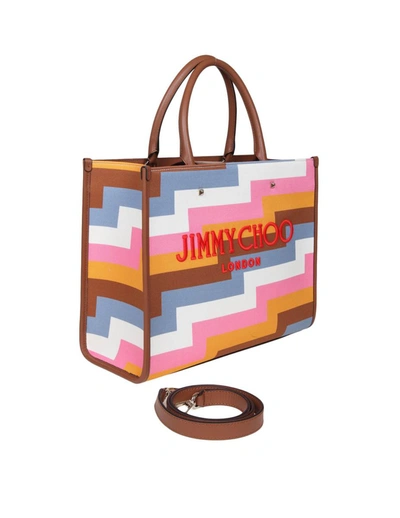 Shop Jimmy Choo Shopping Bag In Cotton Canvas And Leather In Multicolor