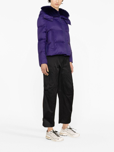 Yves Salomon Hooded Puffer Jacket In Purple