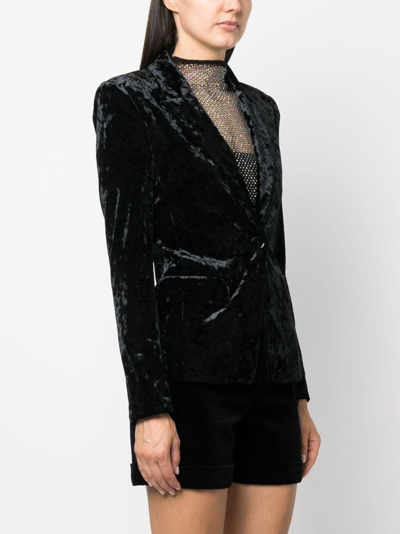 Shop Patrizia Pepe Crushed-velvet Single-breasted Blazer In Black